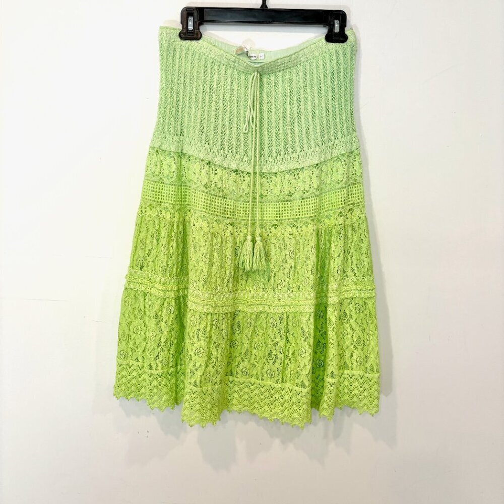 Today's Designer Neon Ombre Green Lace Knee Length Skirt sz L